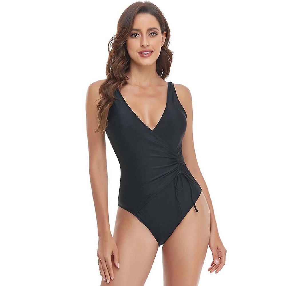 Moontide One Piece Swimsuit, Deep V Neck, Side Tie, Size 6
